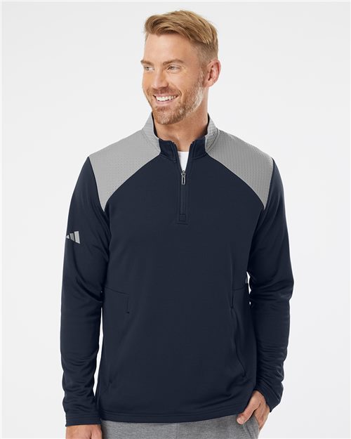 Adidas. Textured Mixed Media Quarter-Zip Pullover. A532