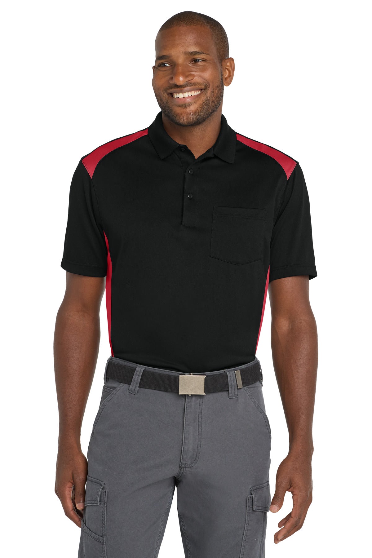 CornerStone Select Snag-Proof Two Way Colorblock Pocket Polo. CS416