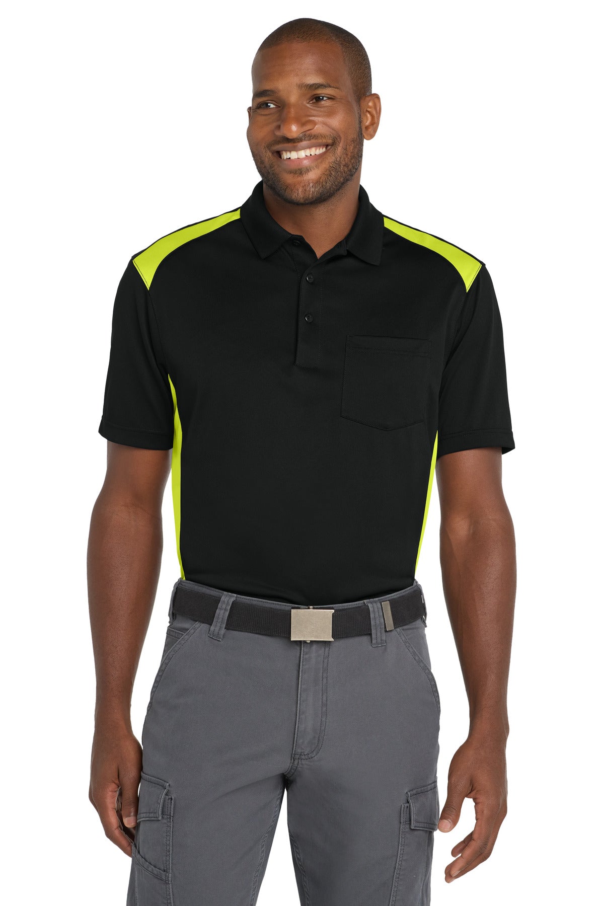 CornerStone Select Snag-Proof Two Way Colorblock Pocket Polo. CS416