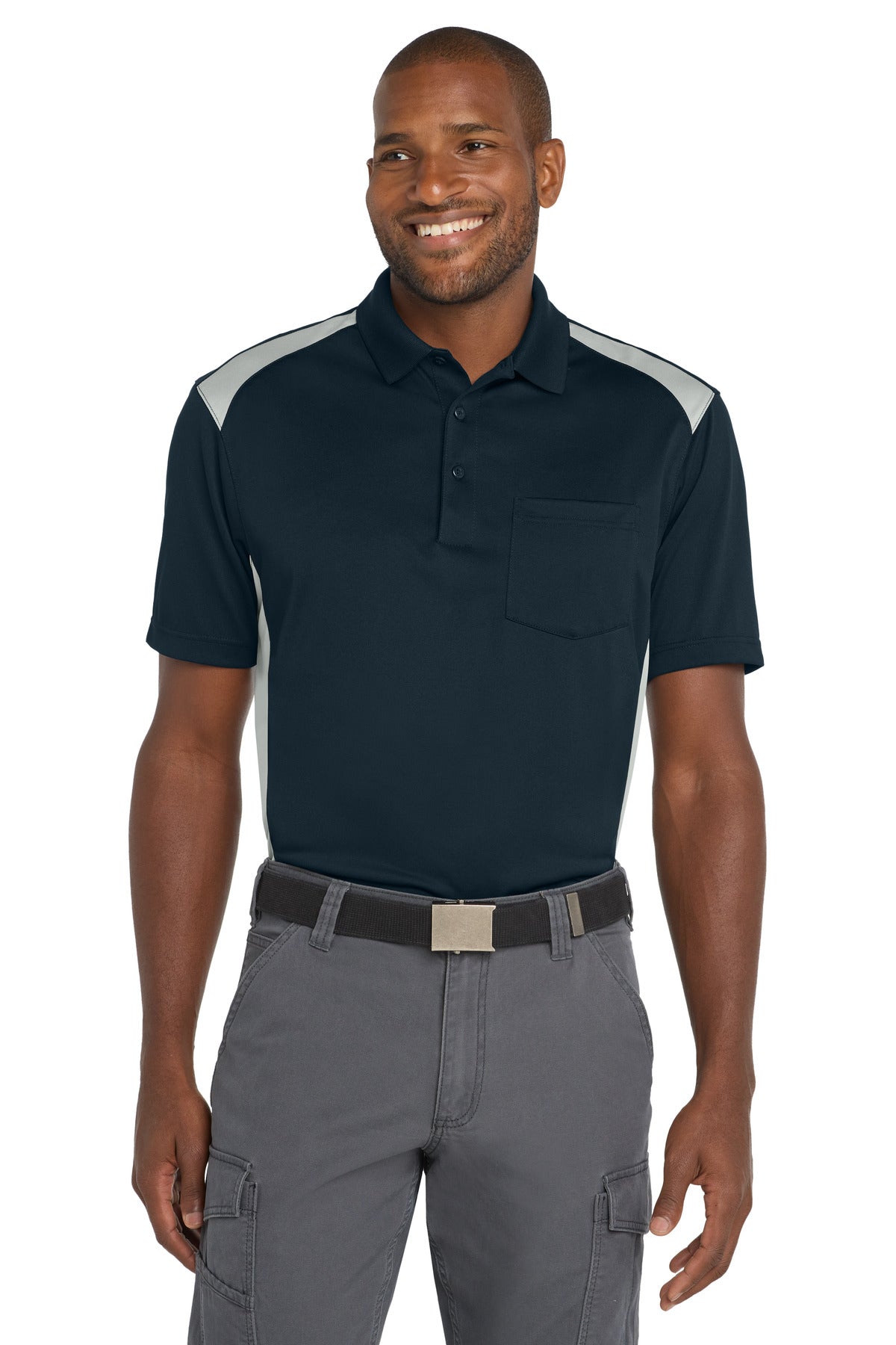 CornerStone Select Snag-Proof Two Way Colorblock Pocket Polo. CS416