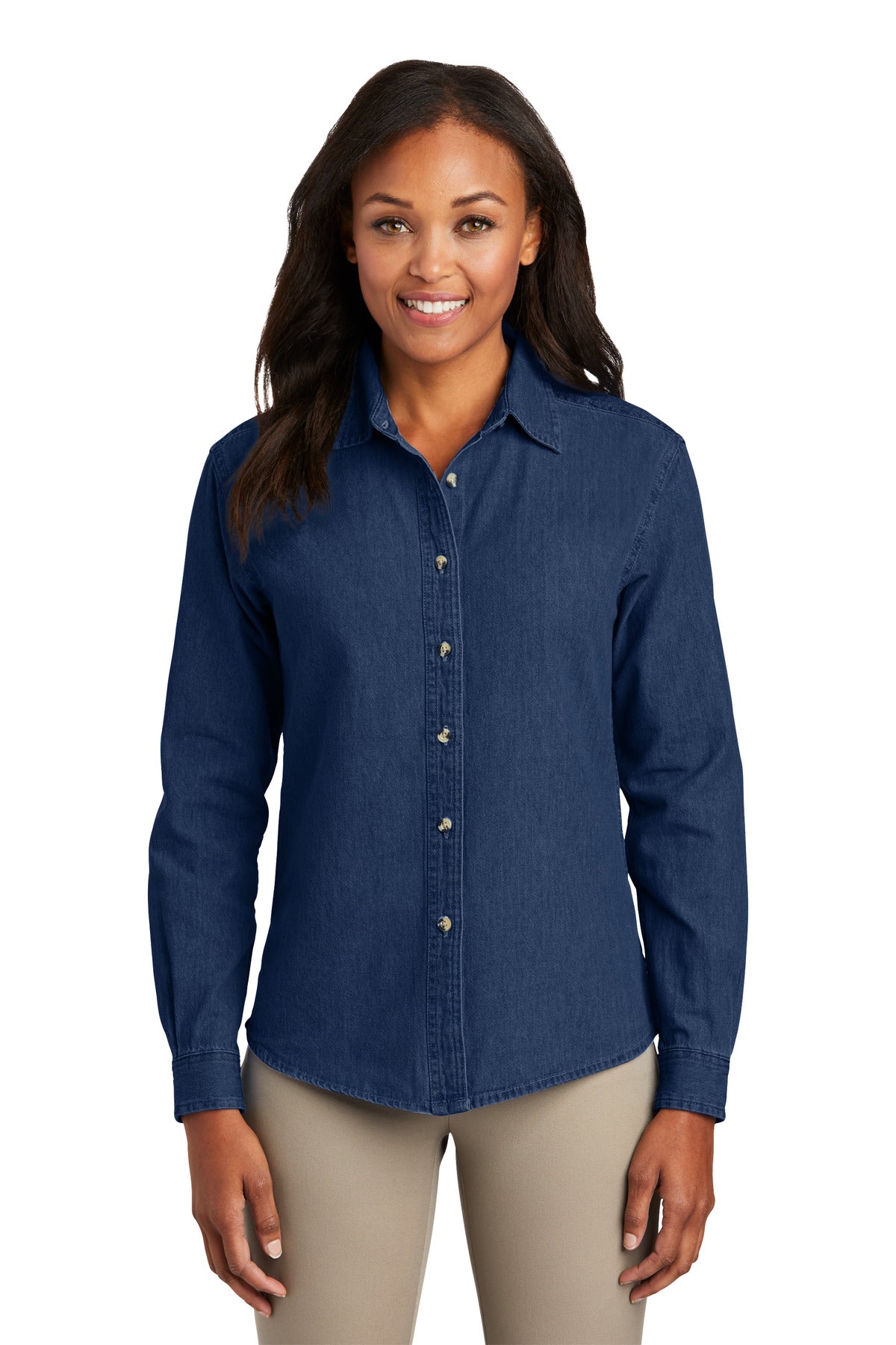 Port & Co Women's Long Sleeve Value Denim Shirt.  LSP10